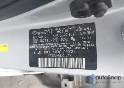 2015 Hyundai Accent Gls из США, поврежденный, VIN KMHCT4AE8FU929081